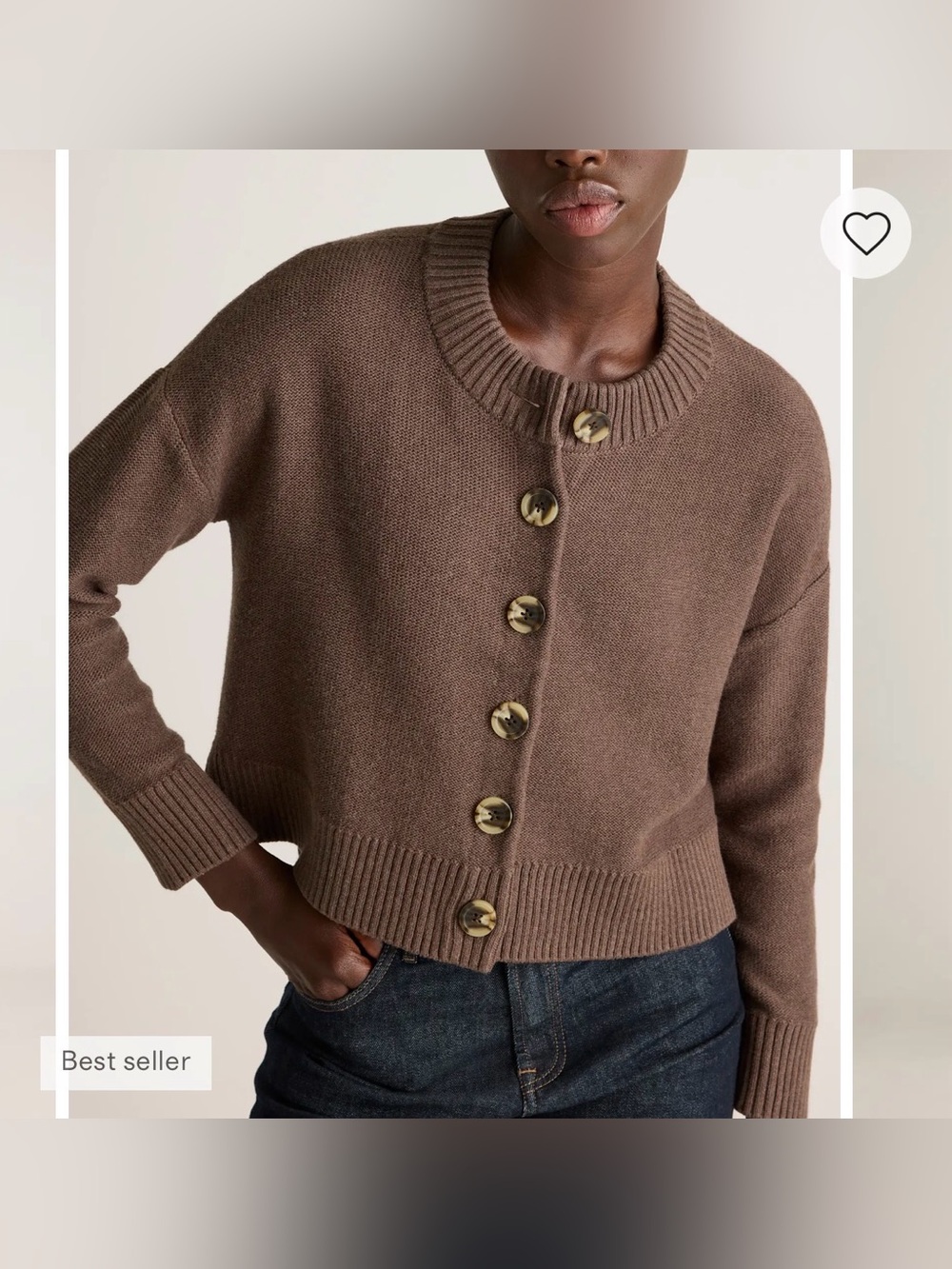 Quince Organic Cotton Cropped Cardigan Women’s M Brown Button Front - Picture 2 of 14